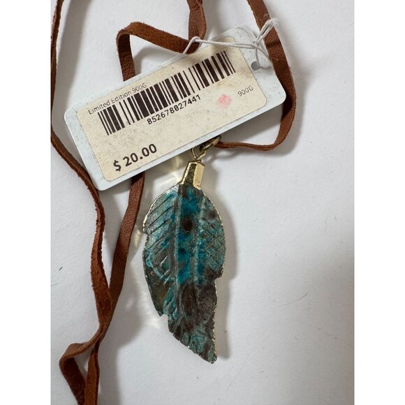 Turquoise Leaf Pendant Necklace With Leather Cord By The Jewelry Junkie - Picture 7 of 13